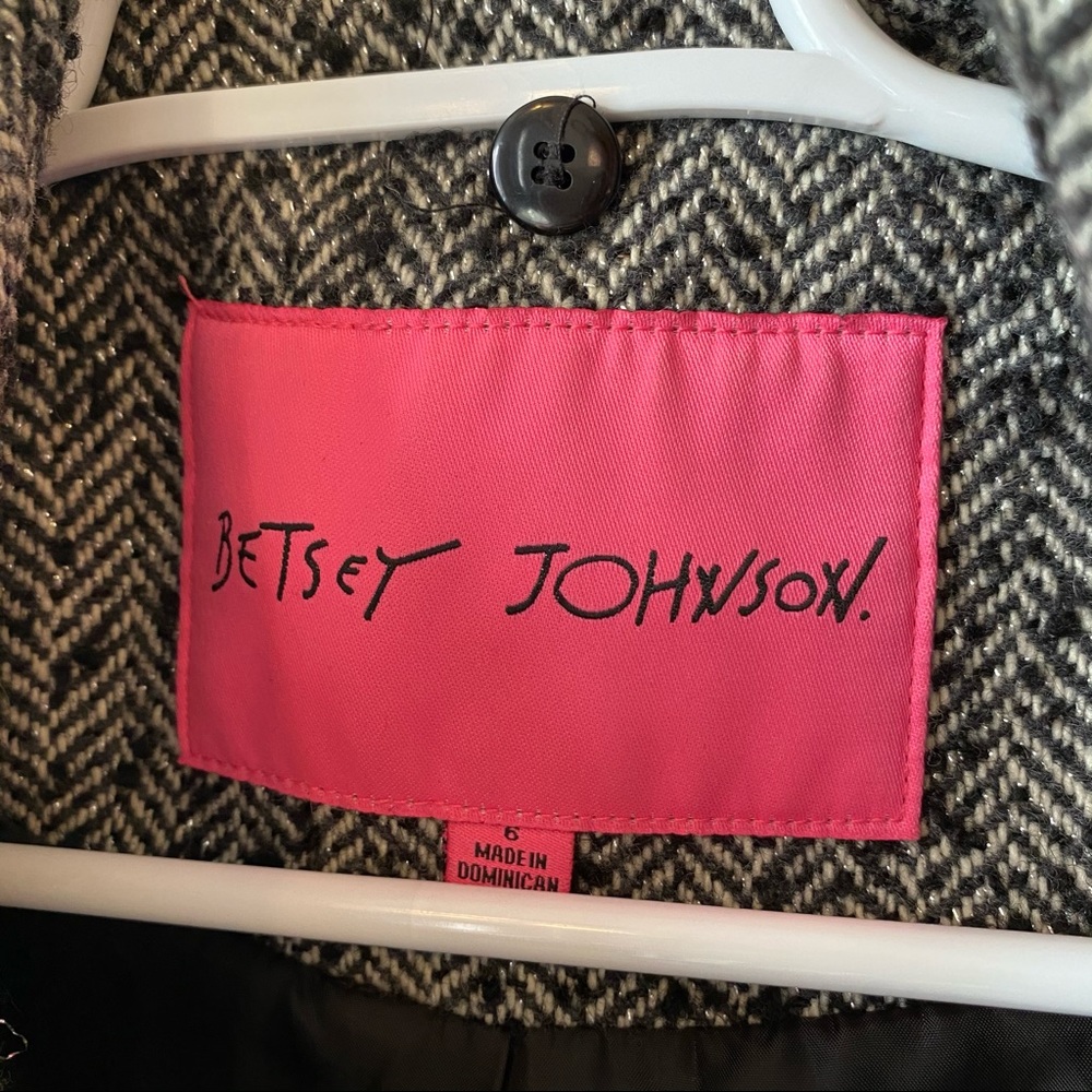 Betsy Johnson Herringbone Wool Peplum Dress Coat Size 6 - Picture 8 of 15